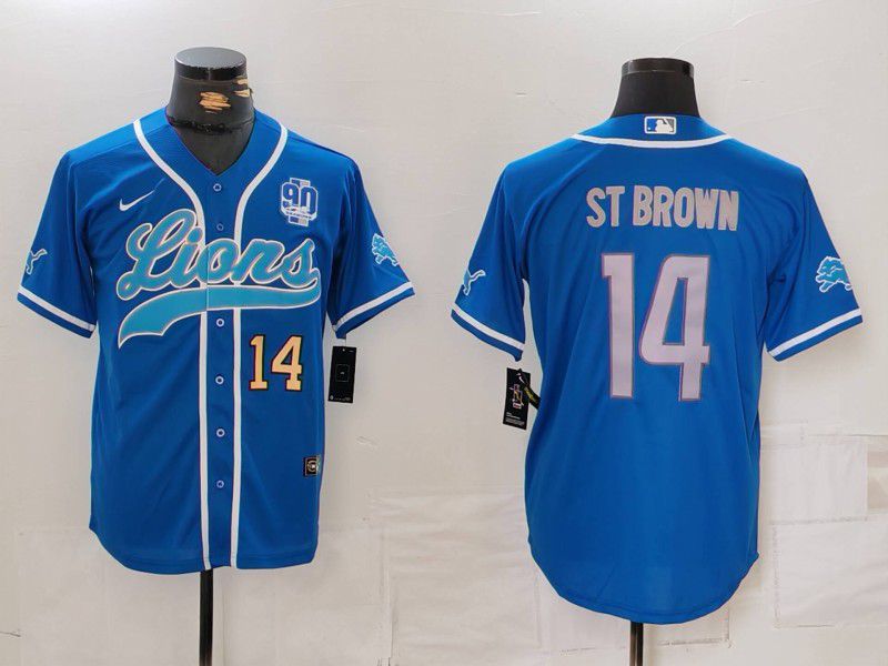 Men Detroit Lions 14 St brown Blue Second generation joint name 2024 Nike Limited NFL Jersey style 4